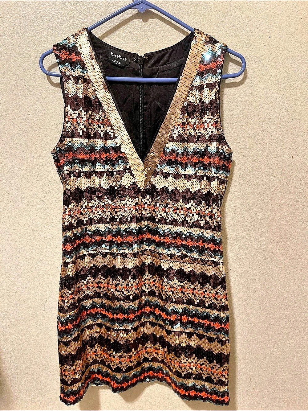 bebe Sequin Mini Dress Black & Brown Size 8